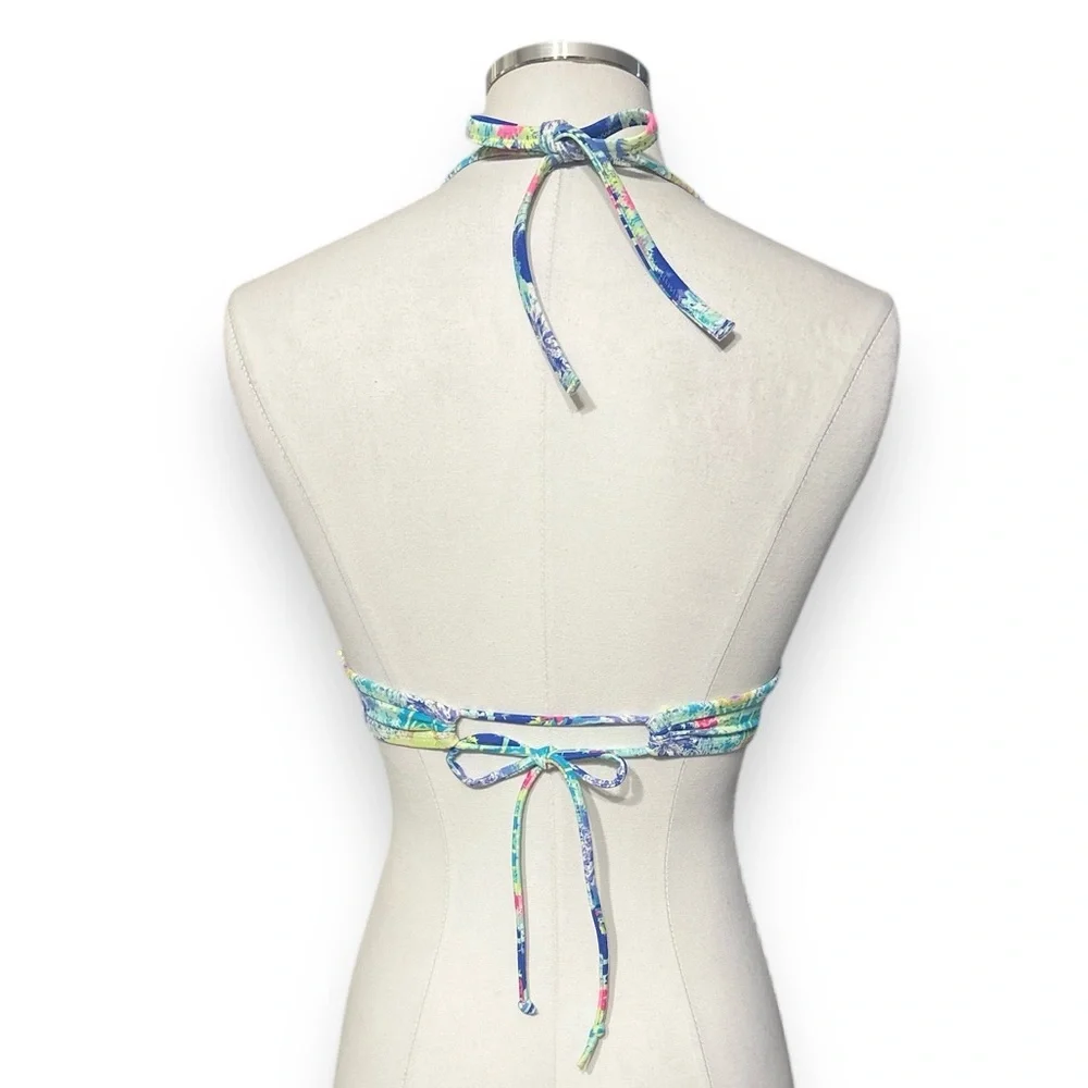 VICTORIA’S SECRET Multi-Color Neon Push-Up Halter Bikini Top 36C Ruffle Edge